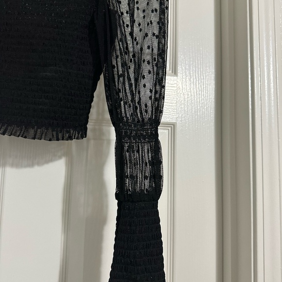 Free People Black Textured Blouse with Sheer Sleeves - Picture 2 of 6